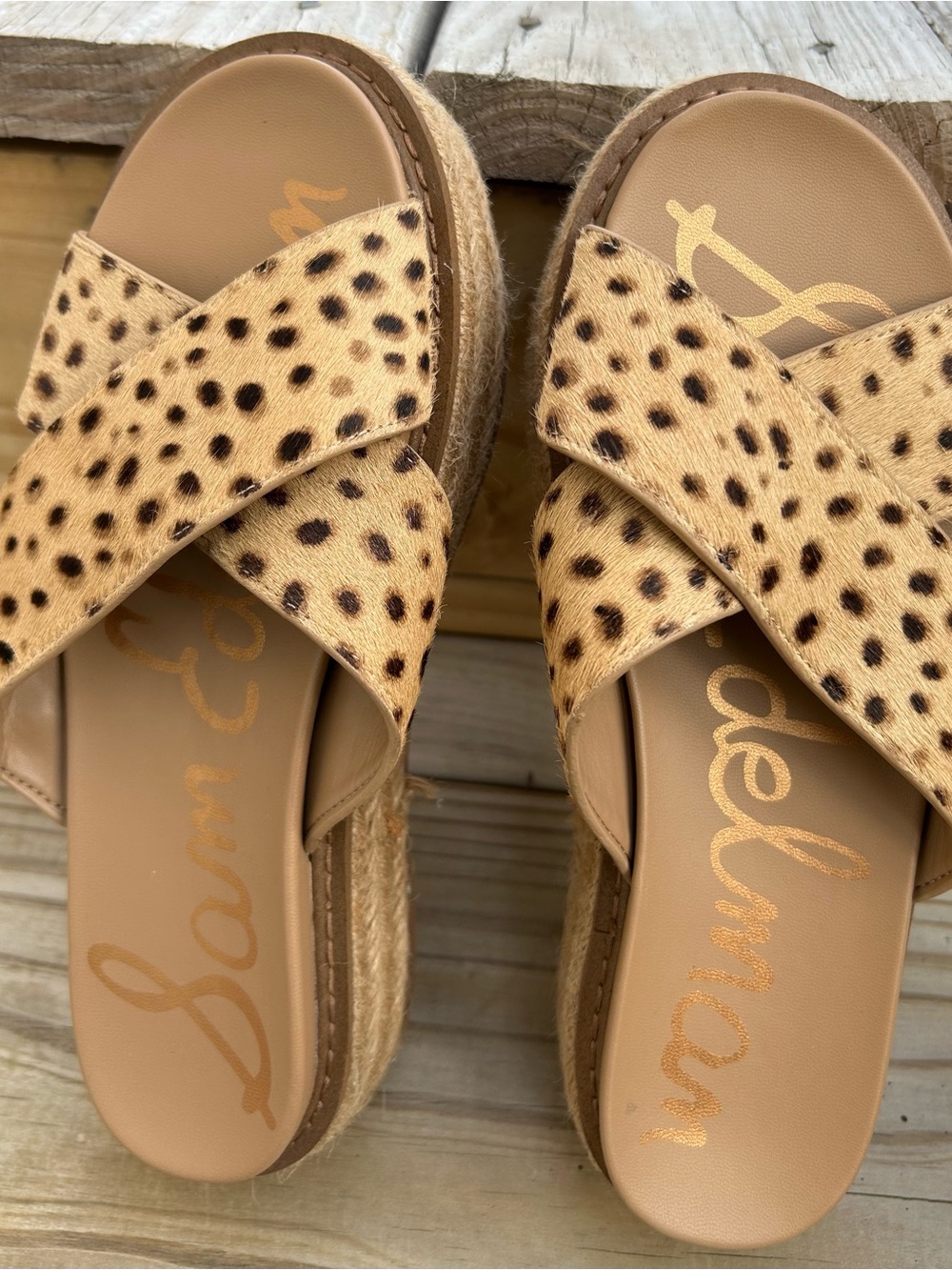 Sam Edelman Leopard Calf Hair Espadrille Platform Slides Women’s Size 6